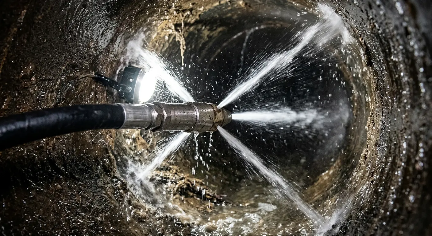 High-pressure hydro jetting nozzle cleaning sewer pipe for Sewer Line Relining in Ladera Ranch
